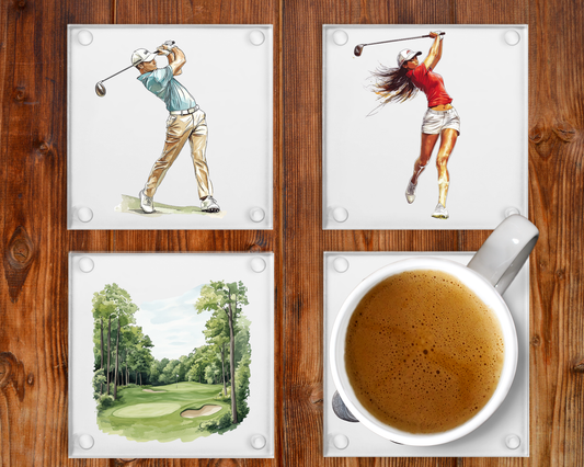 Glass Coasters (4) - Golf Pictures